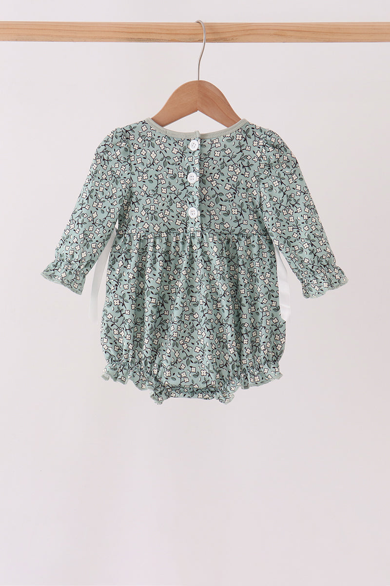 Green Farm Floral Embroidery Ruffle Bubble - Aaria Tees Aaria Tees