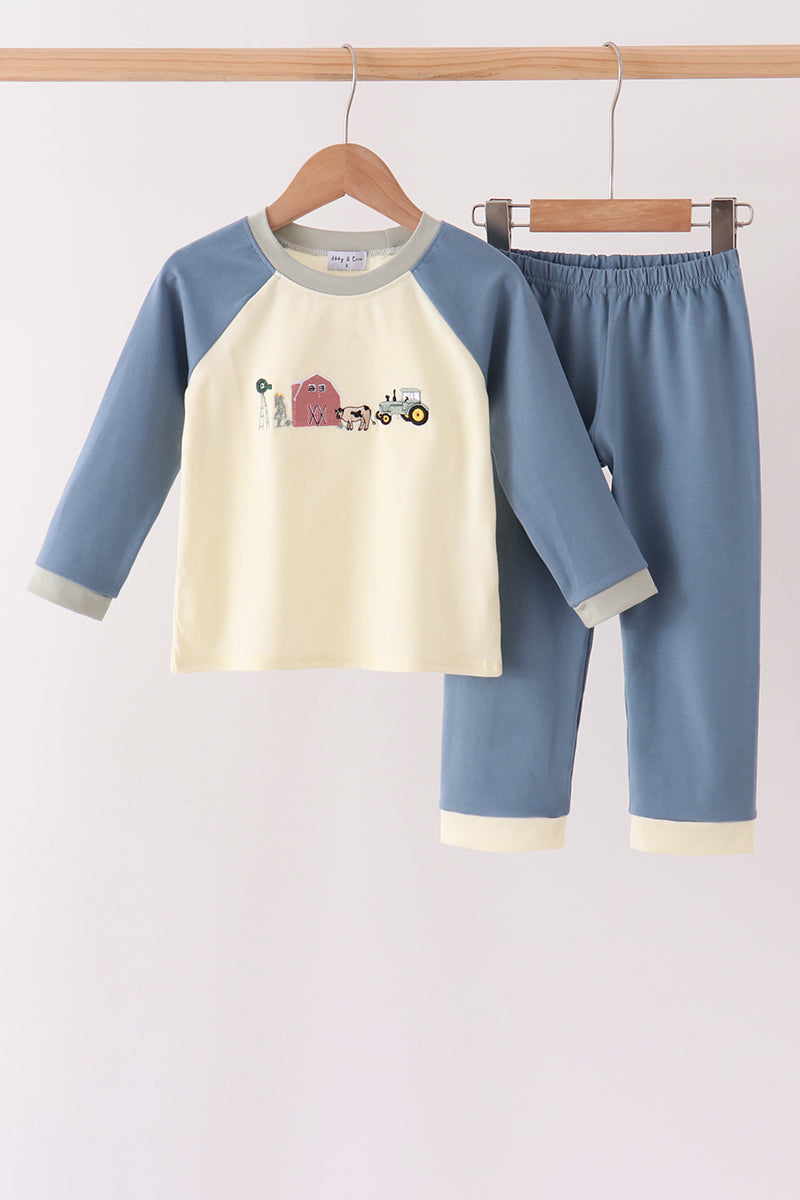 Navy&yellow farm embroidery Pants Set - Aaria Tees