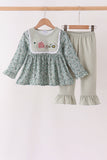 Green Farm Floral Embroidery Ruffle Pants Set - Aaria Tees Aaria Tees