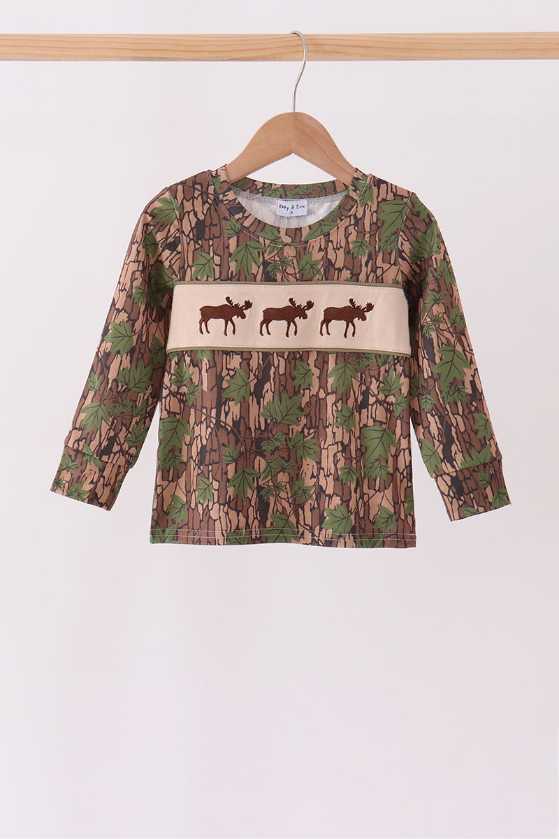 Camouflage Moose Embroidery Top - Aaria Tees