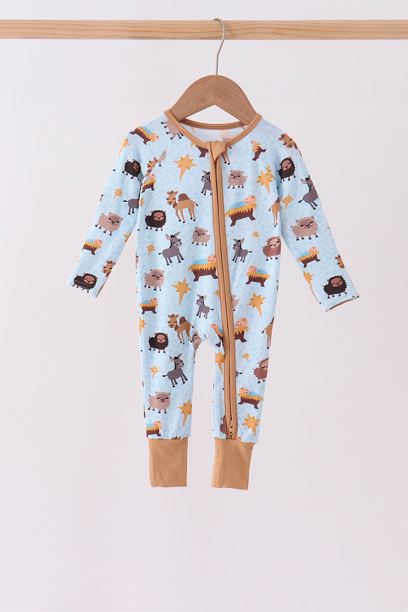 Blue Nativity Zip Bamboo Romper - Aaria Tees Aaria Tees