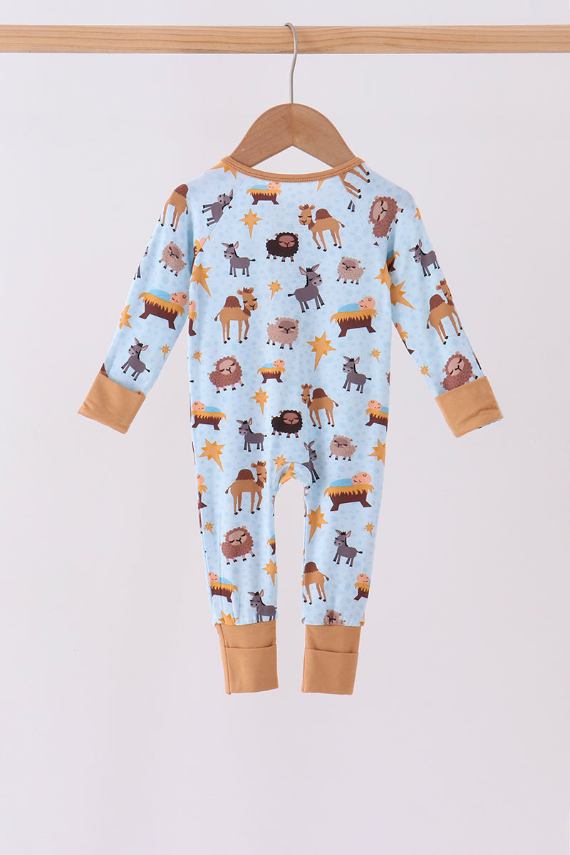 Blue Nativity Zip Bamboo Romper - Aaria Tees Aaria Tees
