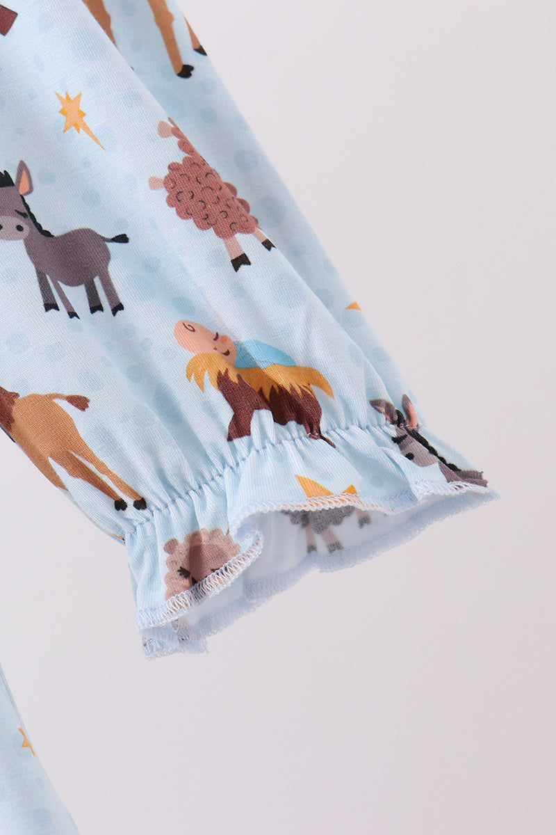 Blue Nativity Ruffle Bamboo Dress - Aaria Tees Aaria Tees