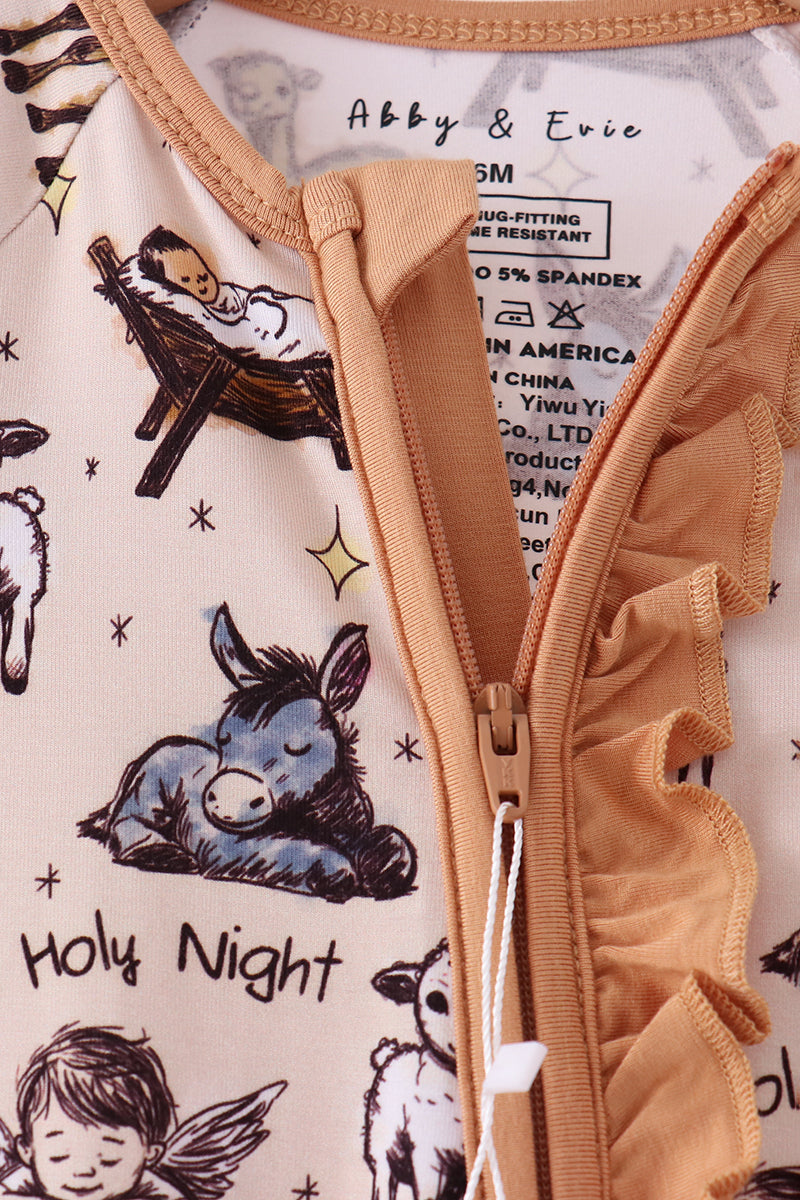 Oh Holy Night Ruffle Zip Bamboo Romper - Aaria Tees Aaria Tees
