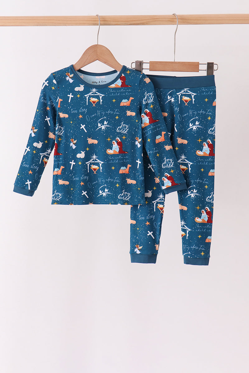 Navy Nativity Bamboo Pants Set - Aaria Tees