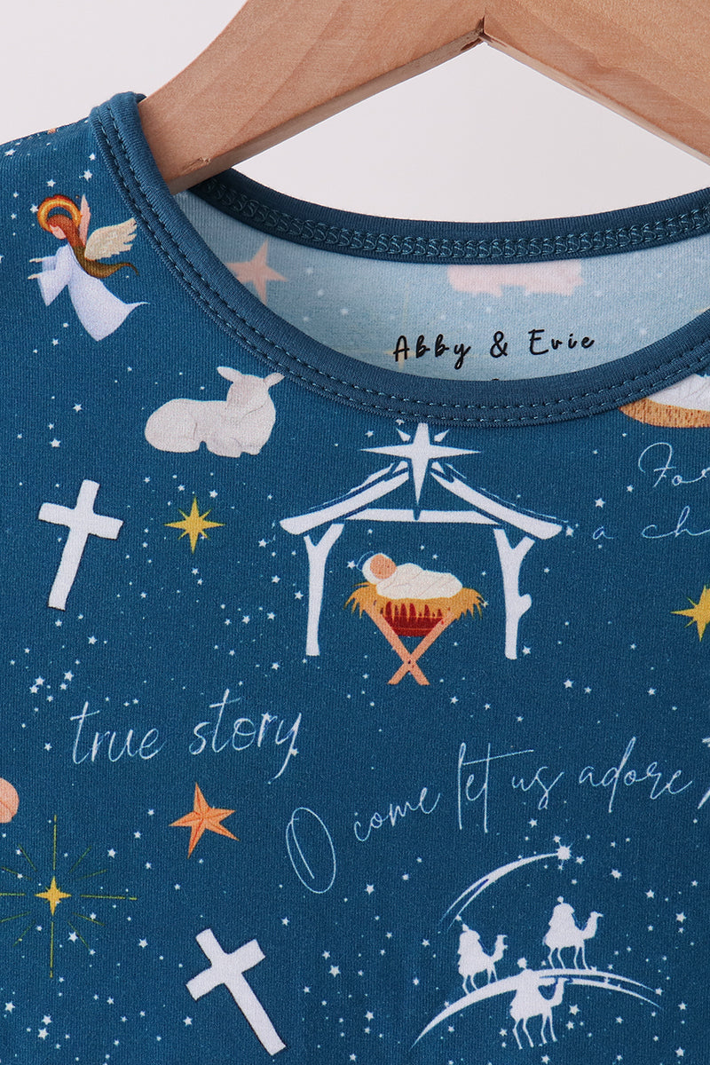 Navy Nativity Bamboo Pants Set - Aaria Tees Aaria Tees