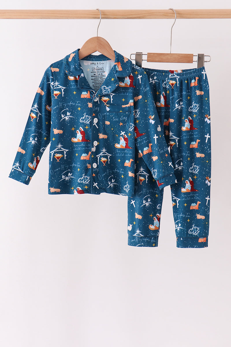 Navy Nativity Bamboo Pajama Set - Aaria Tees Aaria Tees
