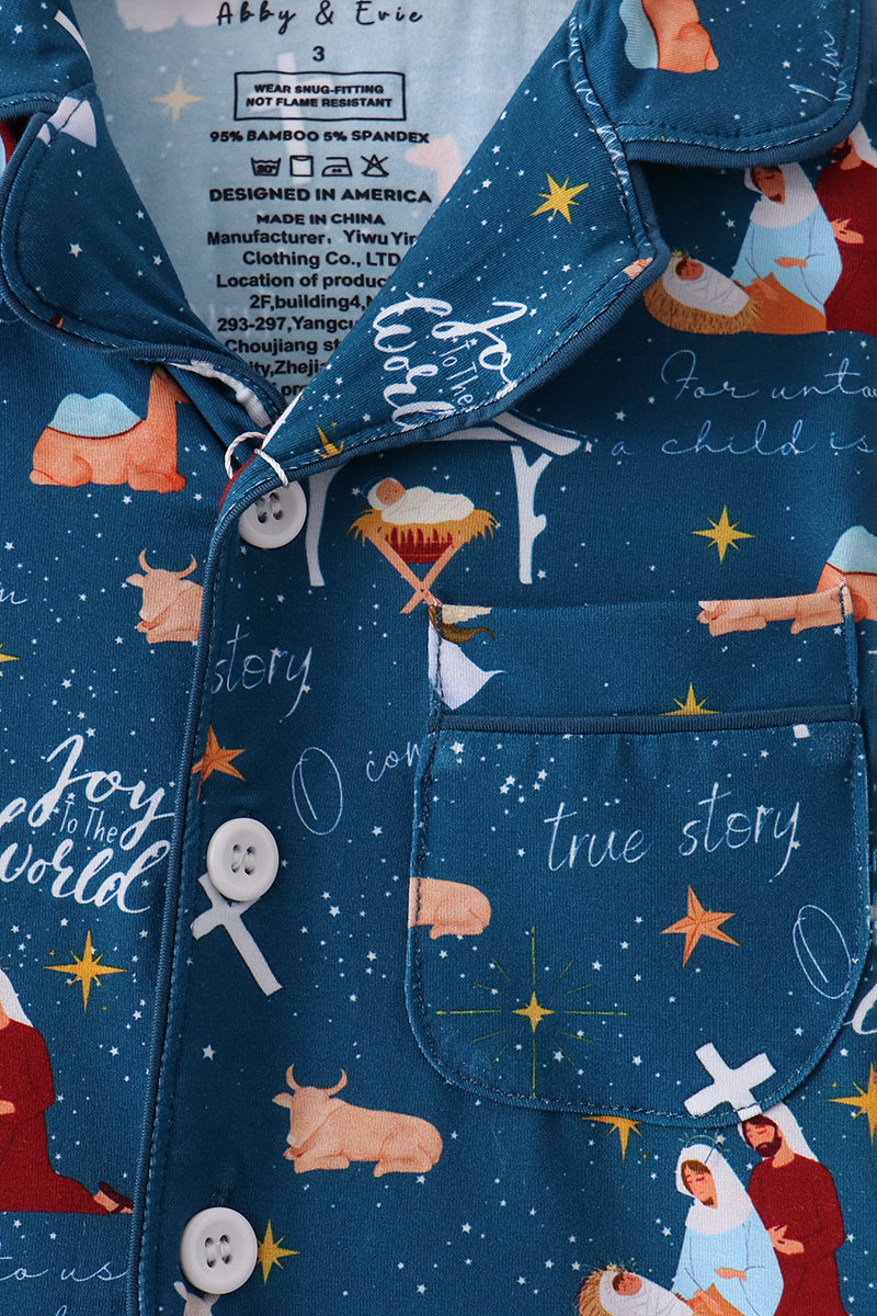 Navy Nativity Bamboo Pajama Set - Aaria Tees Aaria Tees