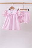 Pink stripe bunny bow embroidery bloomer set - Aaria Tees Aaria Tees