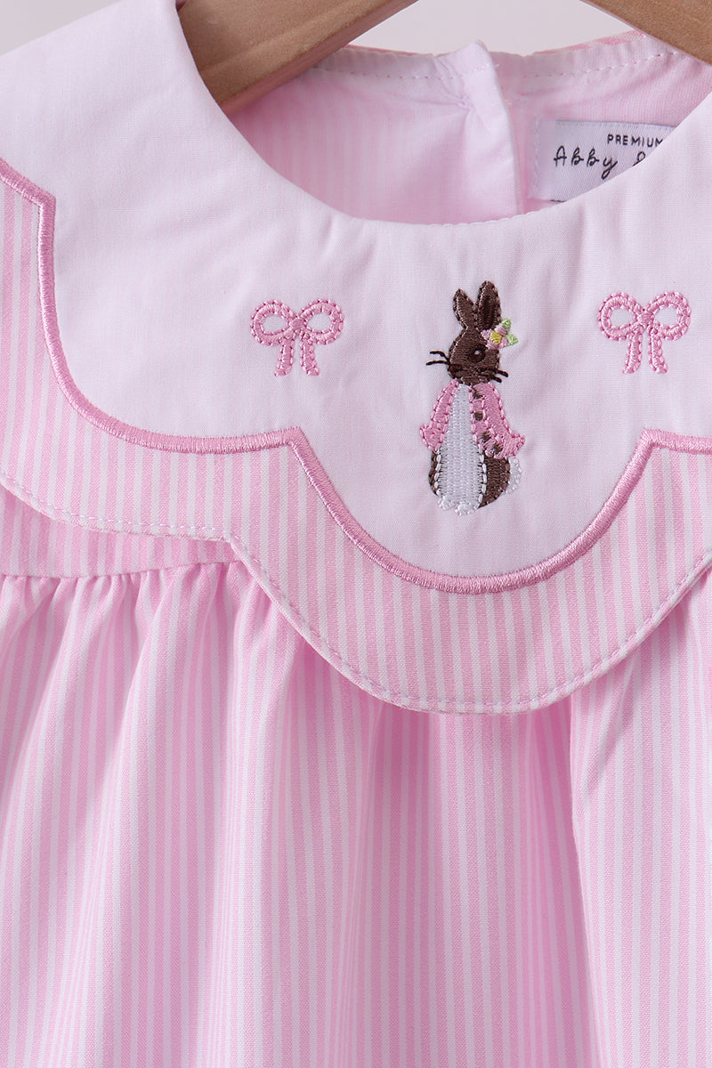Pink stripe bunny bow embroidery bloomer set - Aaria Tees Aaria Tees