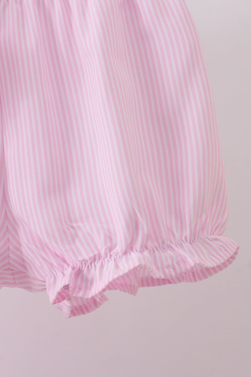 Pink stripe bunny bow embroidery bloomer set - Aaria Tees Aaria Tees