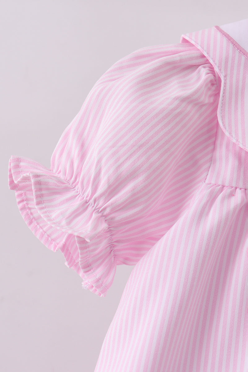 Pink stripe bunny bow embroidery bloomer set - Aaria Tees Aaria Tees