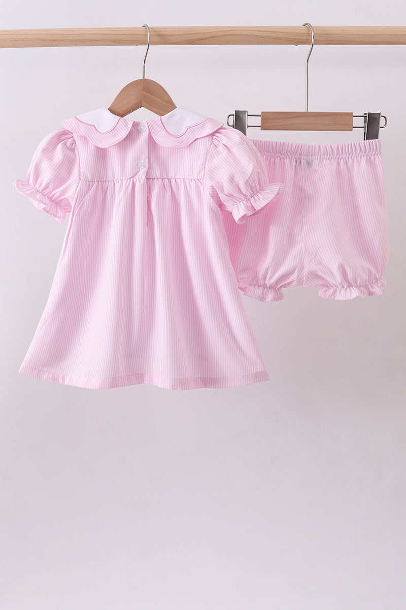 Pink stripe bunny bow embroidery bloomer set - Aaria Tees Aaria Tees