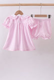 Pink stripe bunny bow embroidery bloomer set - Aaria Tees Aaria Tees