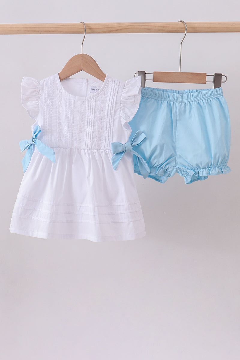 Blue bow ruffle bloomer set - Aaria Tees