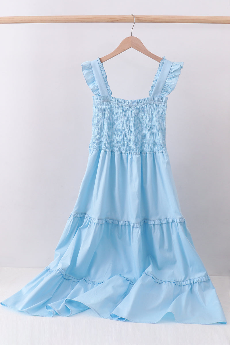 Blue smocked ruffle tiered dress - Aaria Tees Aaria Tees