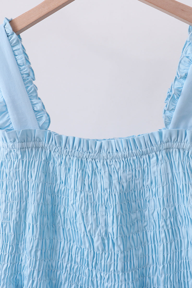 Blue smocked ruffle tiered dress - Aaria Tees Aaria Tees