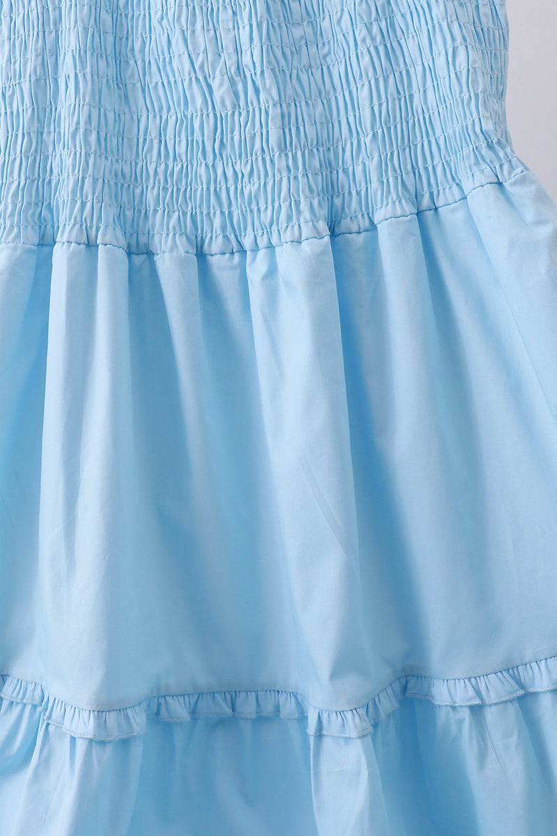 Blue smocked ruffle tiered dress - Aaria Tees Aaria Tees