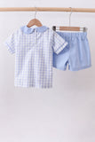 Blue plaid peter pan collar shorts set - Aaria Tees Aaria Tees