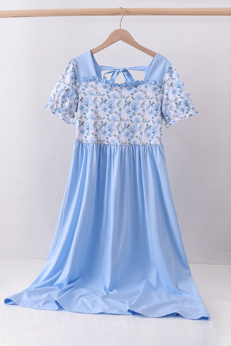 Blue floral ruffle dress - Aaria Tees Aaria Tees