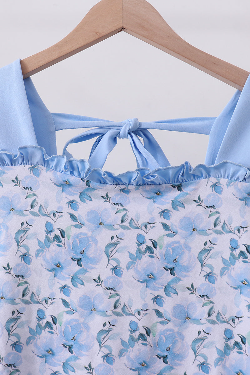 Blue floral ruffle dress - Aaria Tees Aaria Tees