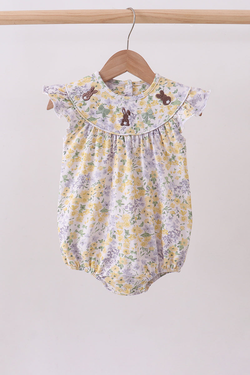 Floral bunny bow embroidery ruffle bubble - Aaria Tees Aaria Tees