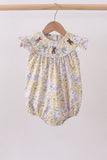 Floral bunny bow embroidery ruffle bubble - Aaria Tees Aaria Tees