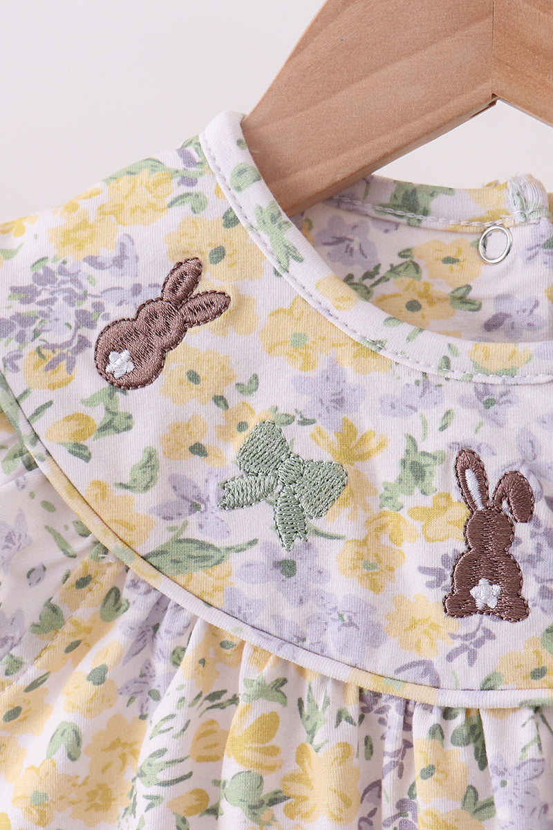Floral bunny bow embroidery ruffle bubble - Aaria Tees Aaria Tees