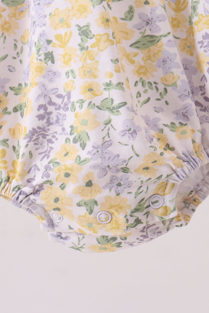 Floral bunny bow embroidery ruffle bubble - Aaria Tees Aaria Tees