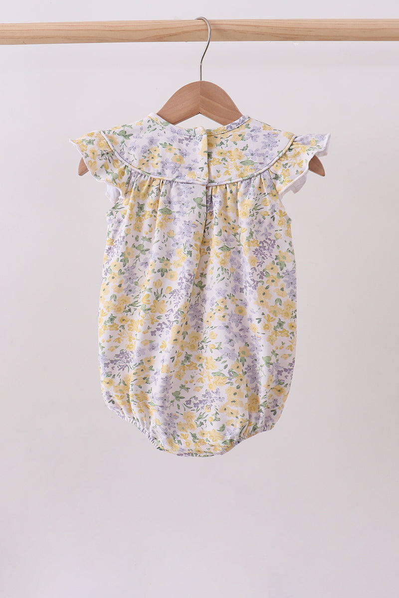 Floral bunny bow embroidery ruffle bubble - Aaria Tees Aaria Tees