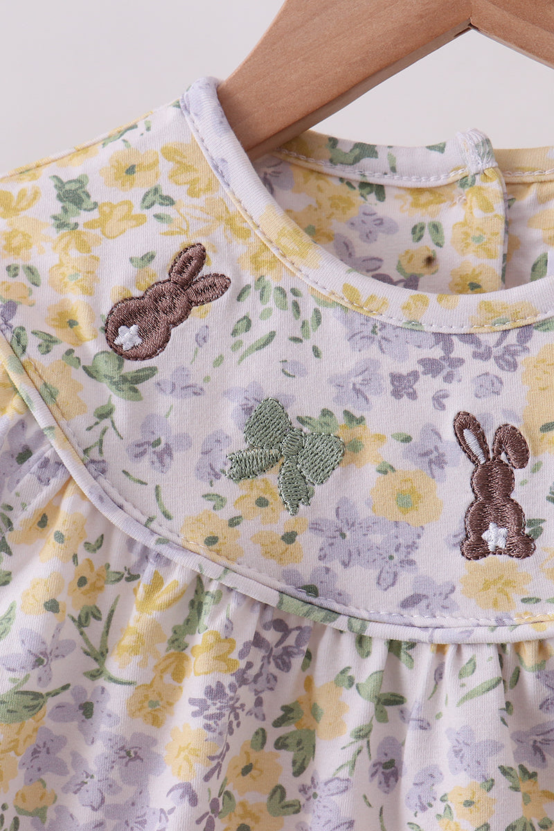 Mustard floral bunny embroidery bloomer set - Aaria Tees Aaria Tees
