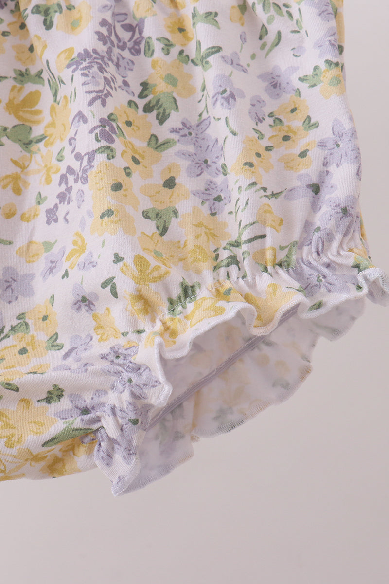 Mustard floral bunny embroidery bloomer set - Aaria Tees Aaria Tees