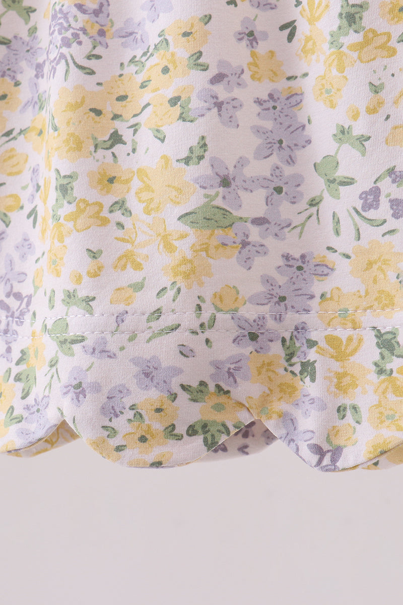 Mustard floral bunny embroidery bloomer set - Aaria Tees Aaria Tees