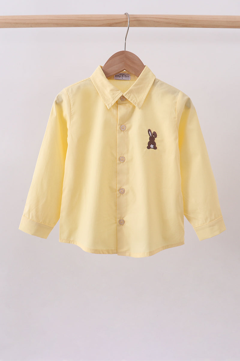 Beige bunny embroidery button down shirt - Aaria Tees Aaria Tees