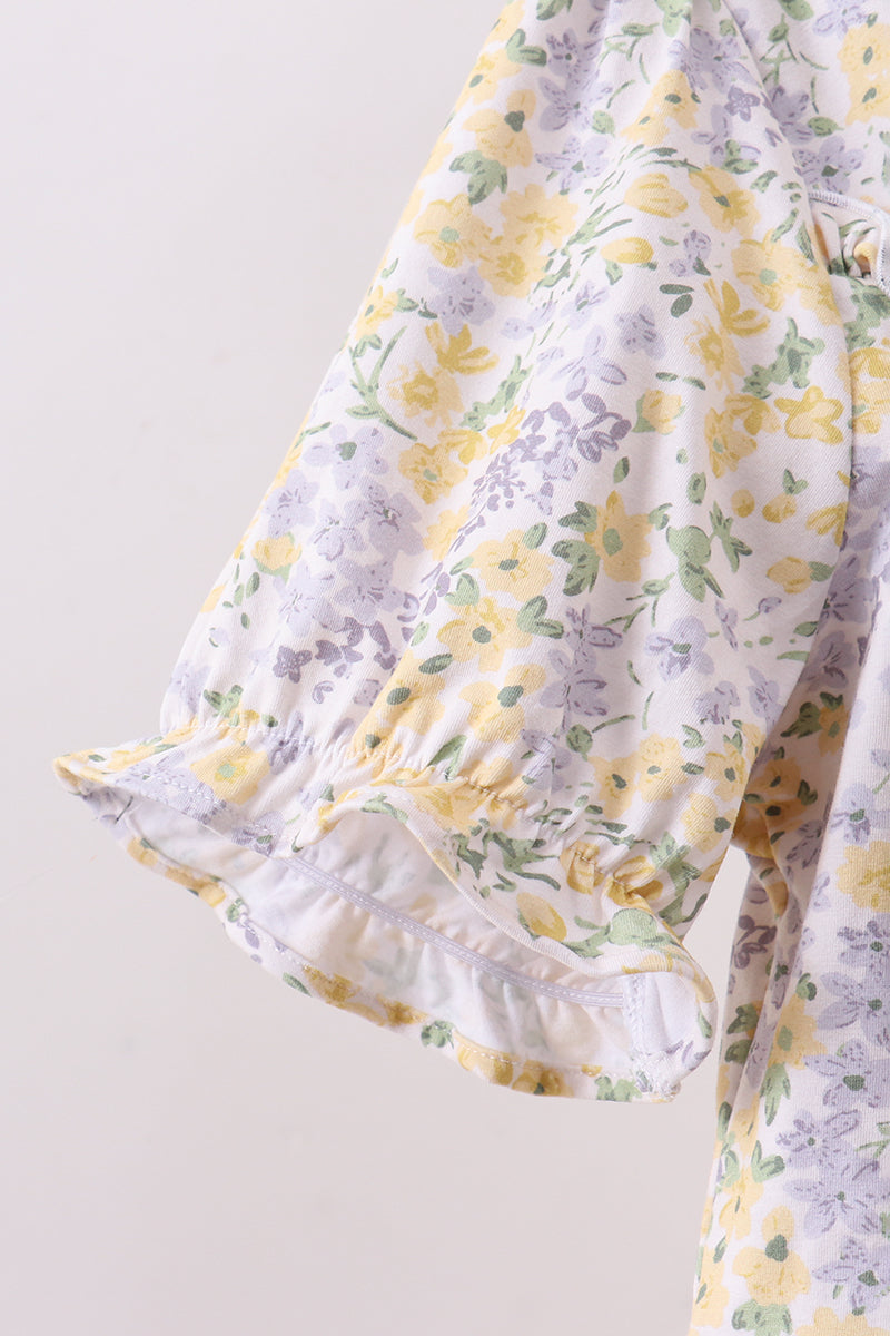 Floral print puff sleeve tiered dress - Aaria Tees Aaria Tees