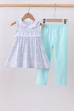 Blue plaid bow floral pants set - Aaria Tees Aaria Tees
