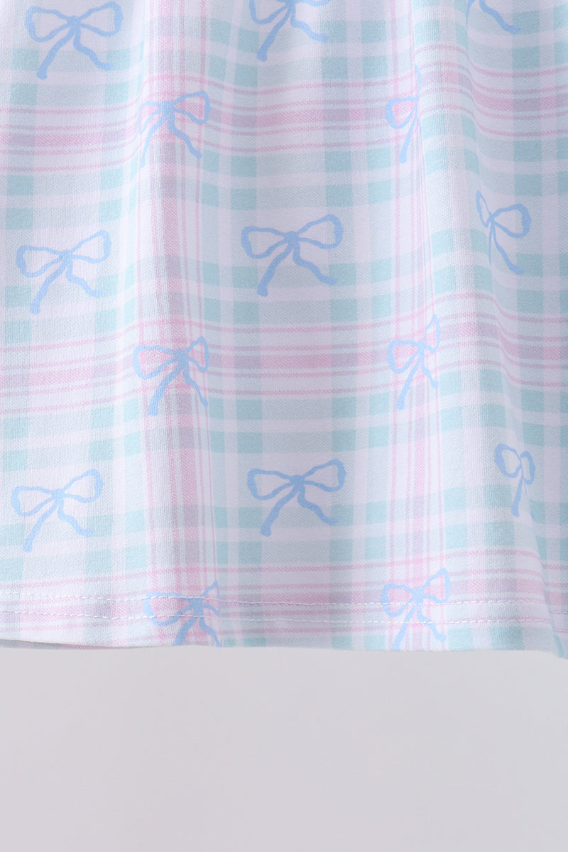 Blue plaid bow floral pants set - Aaria Tees Aaria Tees