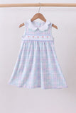 Blue plaid bow floral dress - Aaria Tees Aaria Tees
