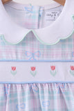 Blue plaid bow floral dress - Aaria Tees Aaria Tees