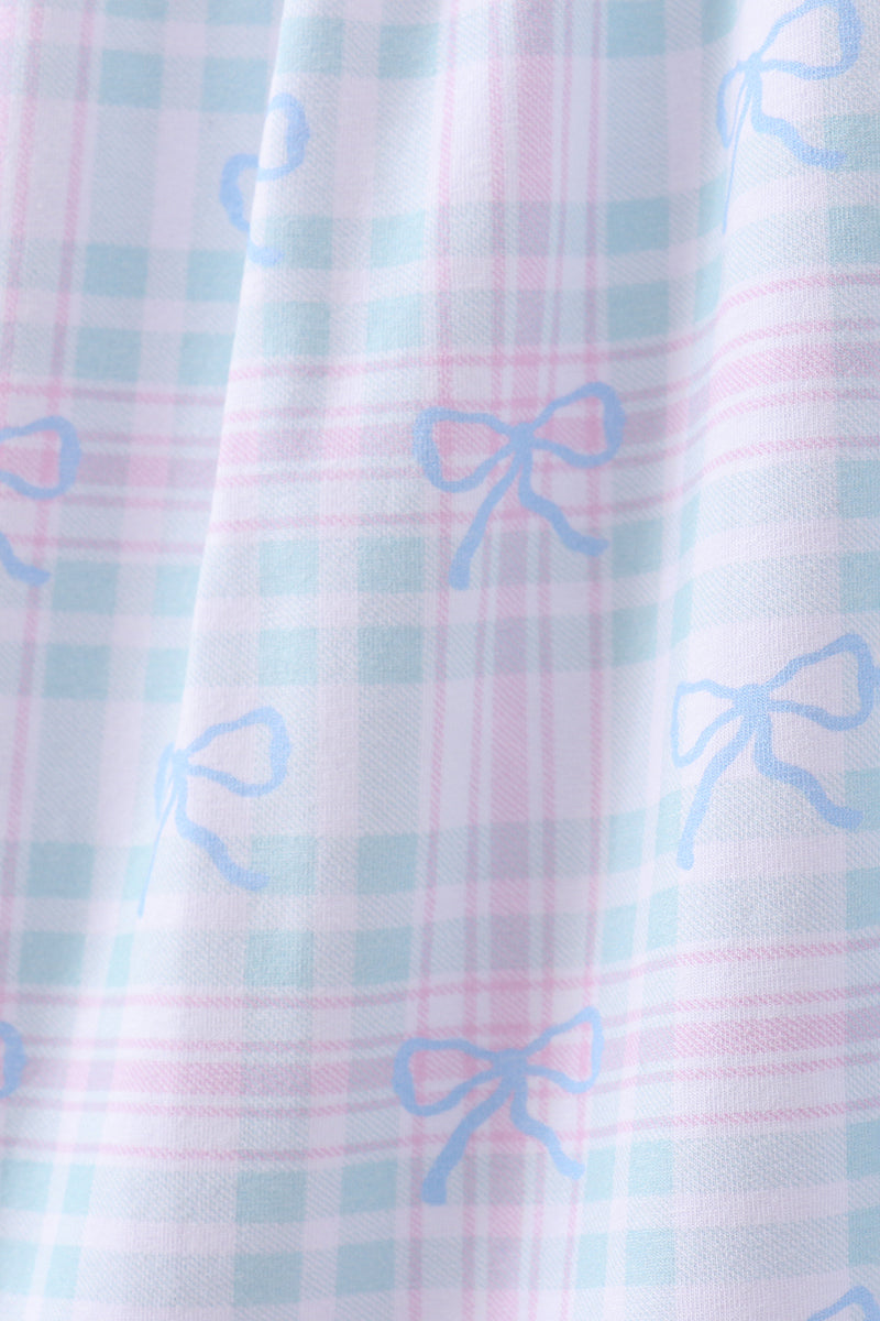 Blue plaid bow floral dress - Aaria Tees Aaria Tees