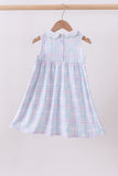 Blue plaid bow floral dress - Aaria Tees Aaria Tees