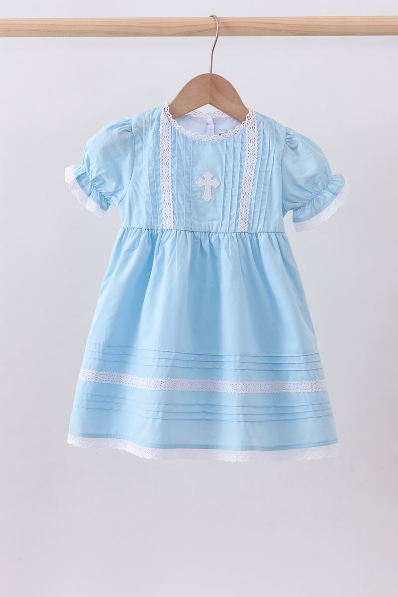 Blue cross embroidery lace dress - Aaria Tees Aaria Tees