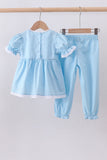 Blue cross embroidery lace pants set - Aaria Tees Aaria Tees
