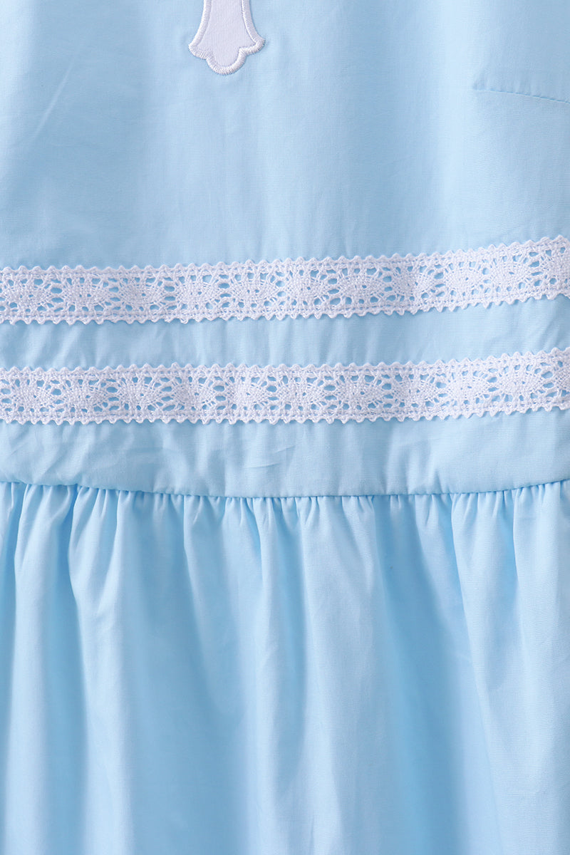 Blue cross embroidery ruffle tiered dress - Aaria Tees Aaria Tees