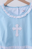 Blue cross embroidery ruffle tiered dress - Aaria Tees Aaria Tees