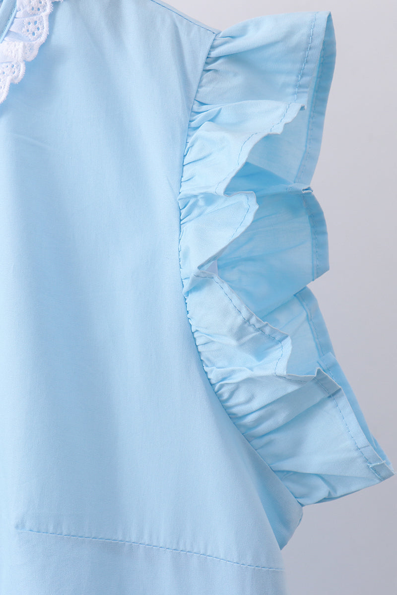 Blue cross embroidery ruffle tiered dress - Aaria Tees Aaria Tees