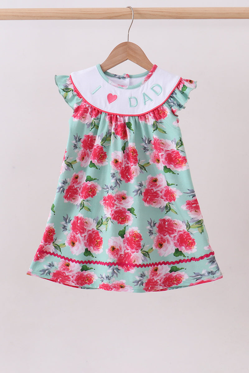 Pink floral I love Dad embroidery dress - Aaria Tees Aaria Tees