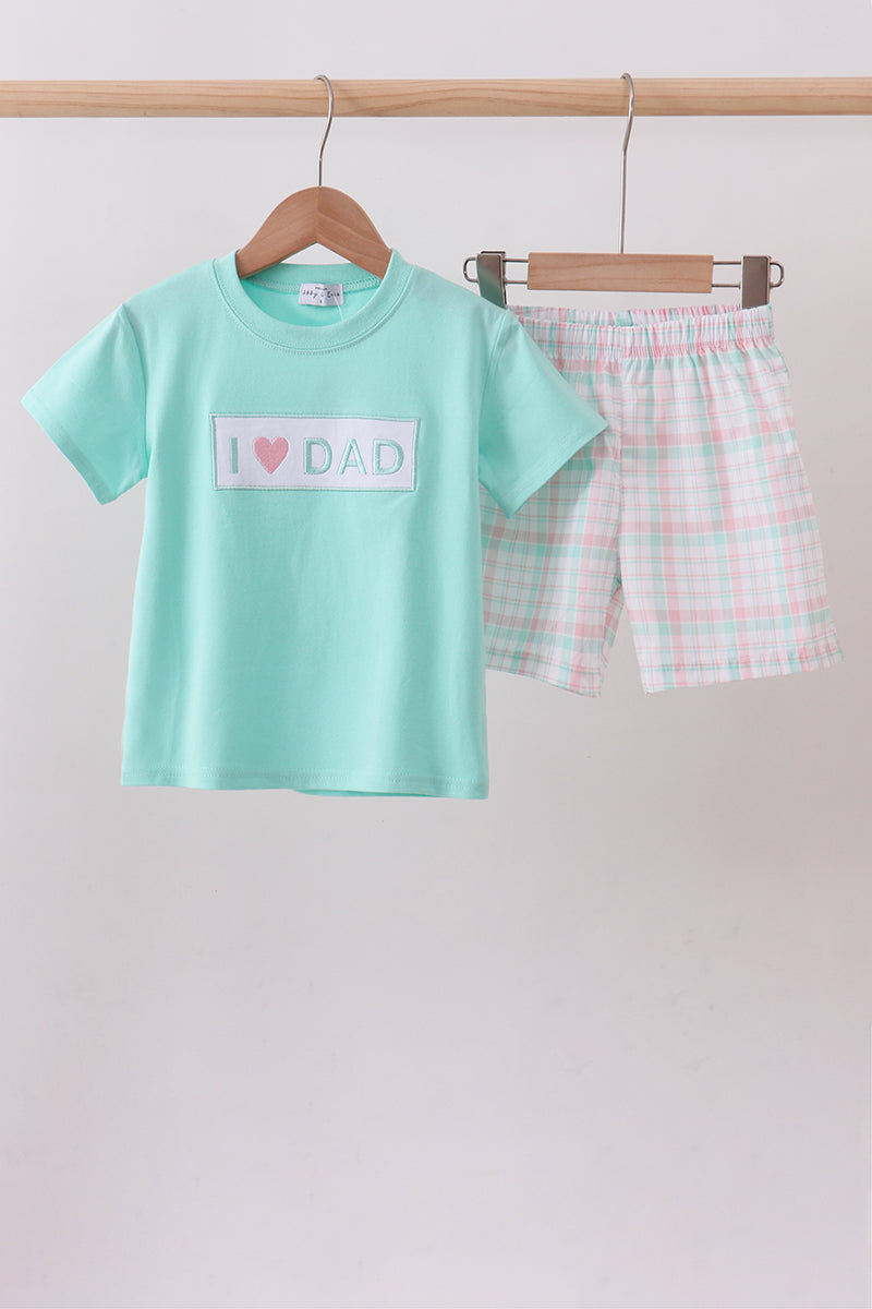 Mint I love Dad plaid shorts set - Aaria Tees