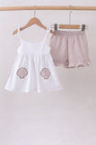 Ivory shell embroidery ruffle shorts set - Aaria Tees Aaria Tees