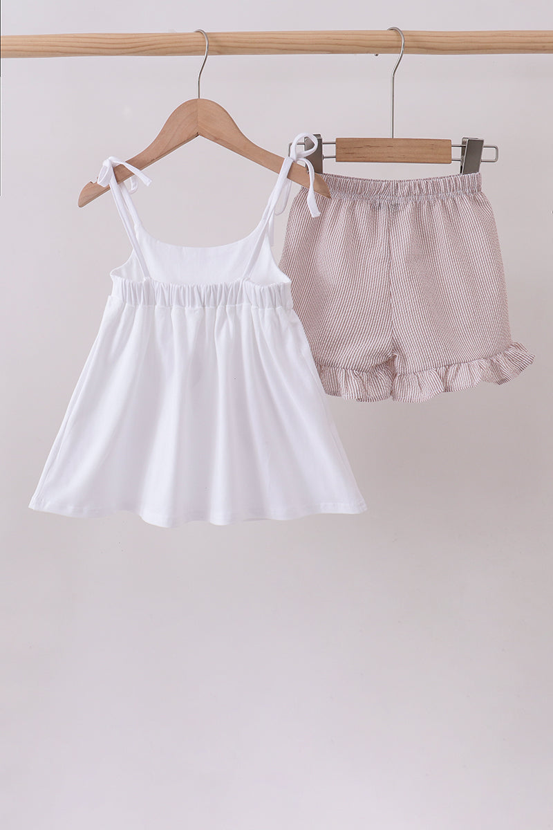 Ivory shell embroidery ruffle shorts set - Aaria Tees Aaria Tees